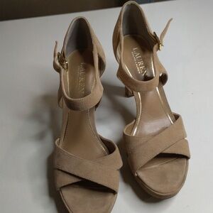 Ralph Lauren Women's Tan Suede Block Heel Sandals